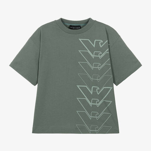 Emporio Armani-Boys Green Cotton Eagle Logo T-Shirt | Childrensalon