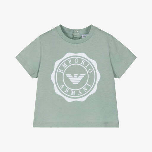 Emporio Armani-Boys Green Cotton Eagle Logo T-Shirt | Childrensalon