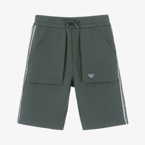 Emporio Armani-Boys Green Cotton Jersey Shorts | Childrensalon