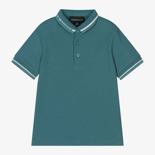 Emporio Armani-Boys Green Cotton Polo Shirt | Childrensalon