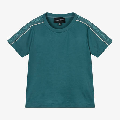 Emporio Armani-Boys Green Viscose & Cotton T-Shirt | Childrensalon