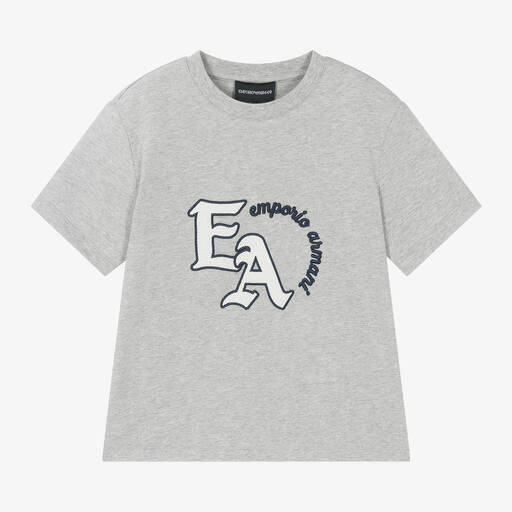 Emporio Armani-Boys Grey Cotton T-Shirt | Childrensalon