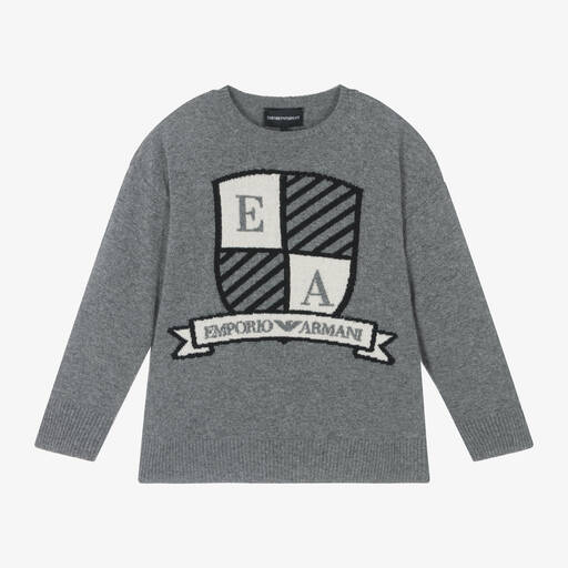 Emporio Armani-Boys Grey Wool & Cashmere Knit Sweater | Childrensalon