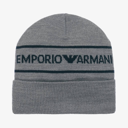 Emporio Armani-Boys Grey Wool Knit Hat | Childrensalon