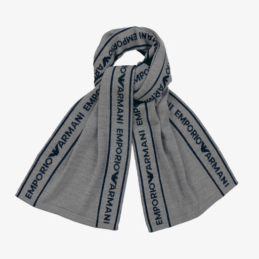 Emporio Armani-Boys Grey Wool Knit Scarf | Childrensalon