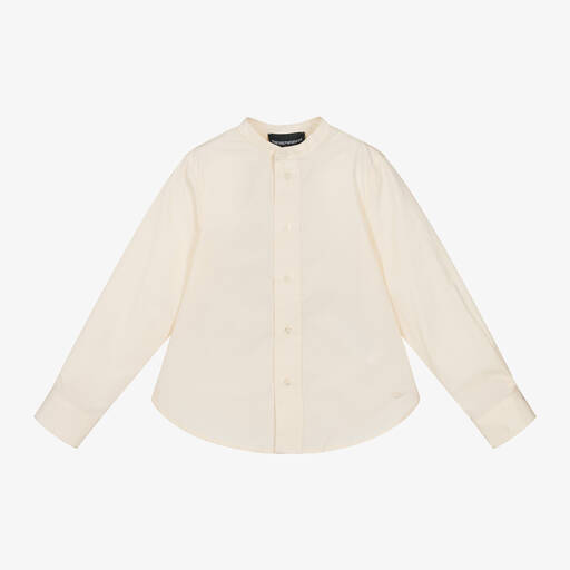 Emporio Armani-Boys Ivory Cotton Collarless Shirt | Childrensalon