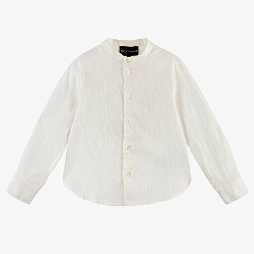 Emporio Armani-Boys Ivory Cotton Jacquard Shirt | Childrensalon