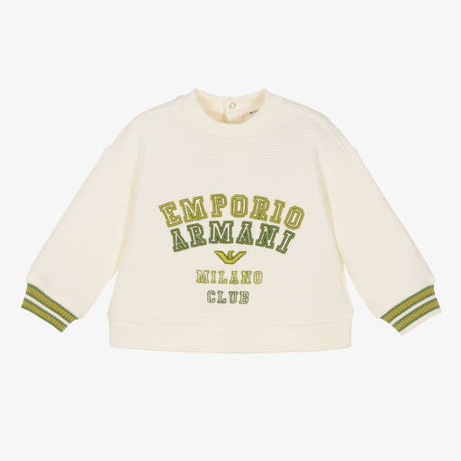 Emporio Armani-Boys Ivory Waffle Cotton Sweatshirt | Childrensalon