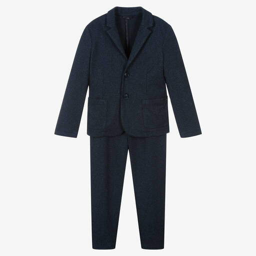 Emporio Armani-Boys Navy Blue & Black Houndstooth Suit | Childrensalon