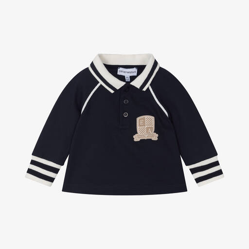 Emporio Armani-Boys Navy Blue Cotton Crest Polo Shirt | Childrensalon