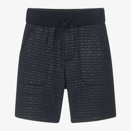 Emporio Armani-Boys Navy Blue Cotton Jersey Shorts | Childrensalon