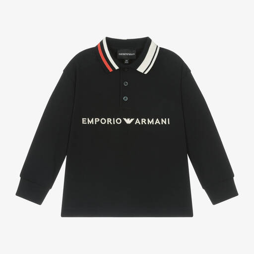 Emporio Armani-Boys Navy Blue Cotton Polo Shirt | Childrensalon
