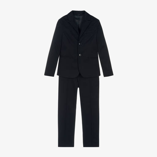 Emporio Armani-Boys Navy Blue Cotton Single-Breasted Suit | Childrensalon
