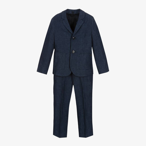 Emporio Armani-Boys Navy Blue Linen Suit | Childrensalon