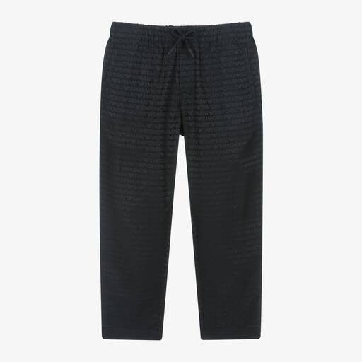 Emporio Armani-Boys Navy Blue Logo Trousers | Childrensalon