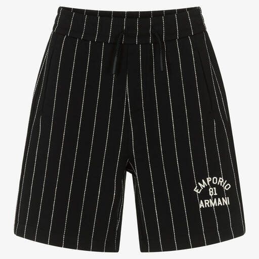 Emporio Armani-Boys Navy Blue Pin Stripe Cotton Shorts | Childrensalon