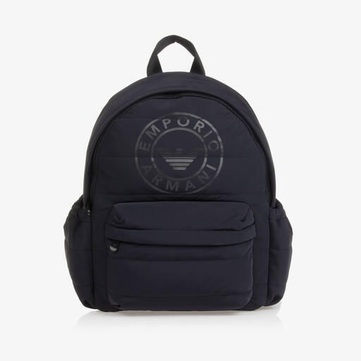 Emporio Armani-Boys Navy Blue Quilted Backpack (37cm) | Childrensalon
