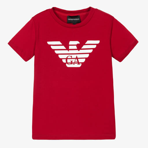 Emporio Armani-Boys Red Cotton Eagle T-Shirt | Childrensalon