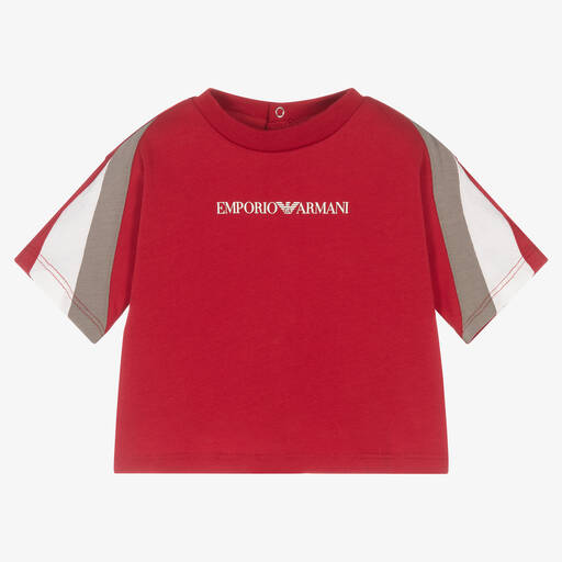 Emporio Armani-T-shirt rouge en coton garçon | Childrensalon