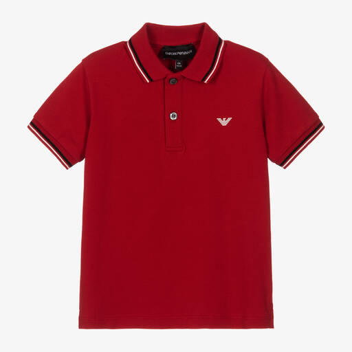 Emporio Armani-Boys Red Cotton Polo Shirt | Childrensalon