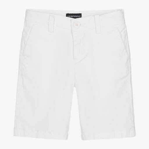 Emporio Armani-Boys White Cotton Chino Shorts | Childrensalon
