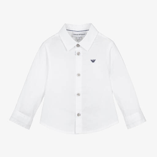 Emporio Armani-Boys White Cotton Eagle Logo Shirt | Childrensalon
