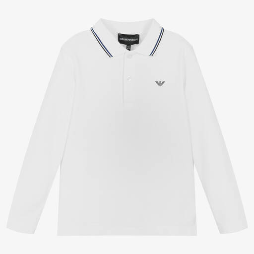 Emporio Armani-Boys White Cotton Polo Shirt | Childrensalon