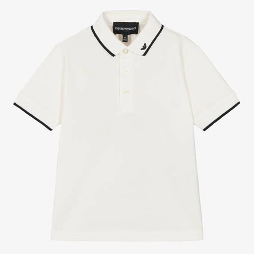 Emporio Armani-Boys White Cotton Polo Shirt | Childrensalon