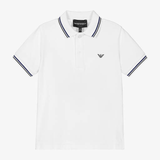 Emporio Armani-Boys White Cotton Polo Shirt | Childrensalon