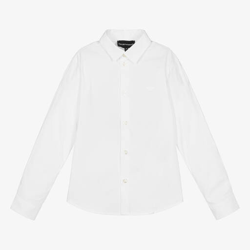 Emporio Armani-قميص قطن بوبلين لون أبيض للأولاد | Childrensalon
