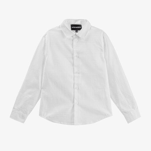 Emporio Armani-Boys White Cotton Shirt | Childrensalon