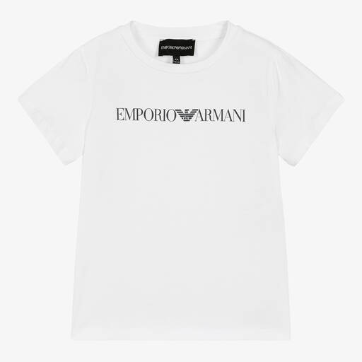 Emporio Armani-Boys White Cotton T-Shirt | Childrensalon