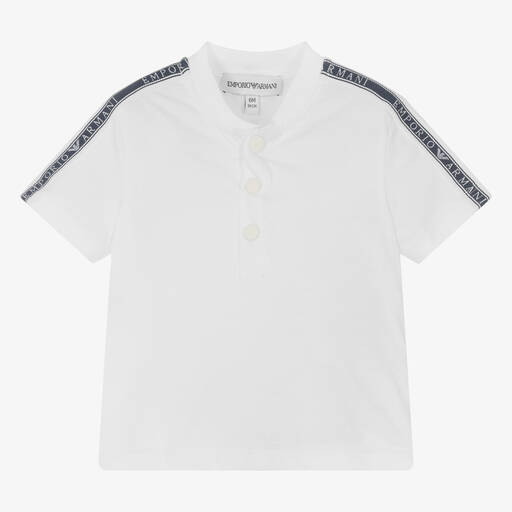 Emporio Armani-Boys White Cotton Taped T-Shirt | Childrensalon