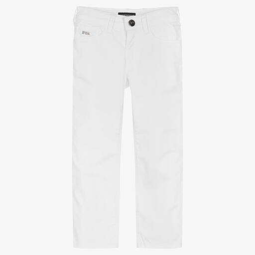 Emporio Armani-Boys White Cotton Trousers | Childrensalon