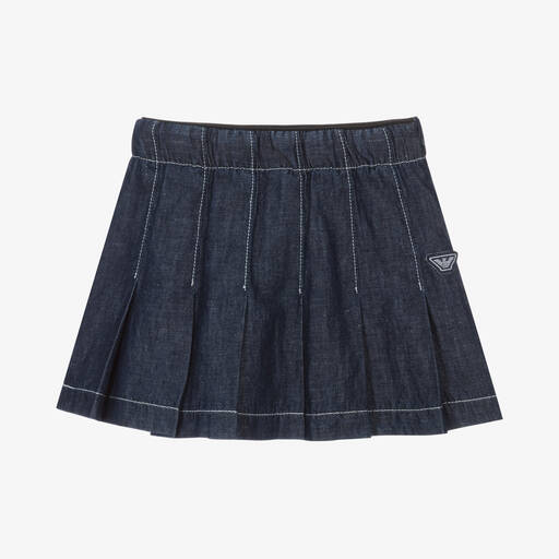 Emporio Armani-Girls Blue Chambray Pleated Skirt | Childrensalon