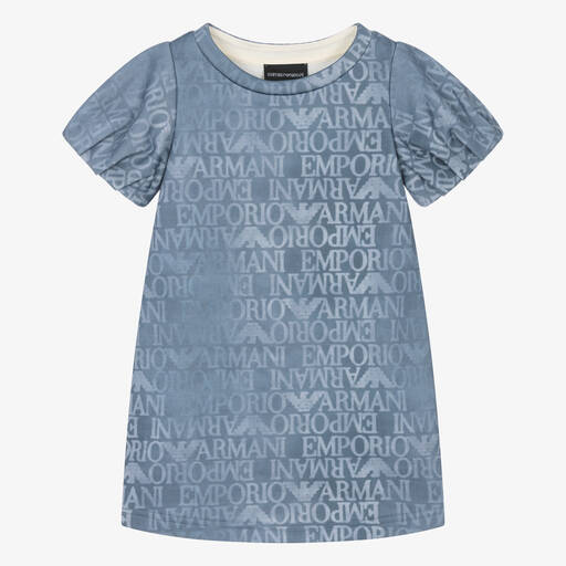 Emporio Armani-Blaues Denim-Kleid mit Adlermotiv für Mädchen | Childrensalon