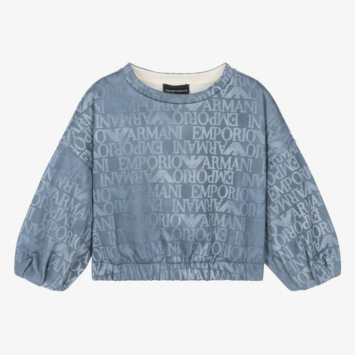 Emporio Armani-Girls Blue Denim-Look Eagle Sweatshirt | Childrensalon