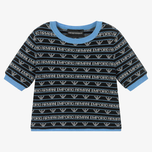 Emporio Armani-Girls Blue Knitted Eagle Logo Sweater | Childrensalon