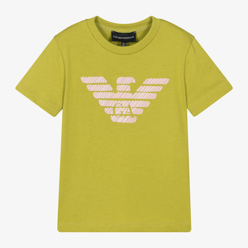 Emporio Armani-Girls Green Organic Cotton Eagle T-Shirt | Childrensalon