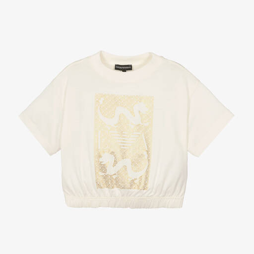 Emporio Armani-T-shirt ivoire et doré dragon fille | Childrensalon