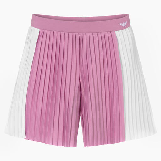 Emporio Armani-Girls Lilac Pink & White Pleated Shorts | Childrensalon