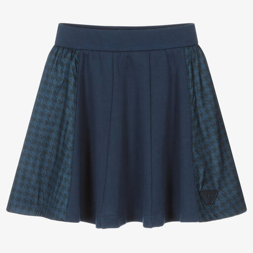 Emporio Armani-Girls Navy Blue Cotton Houndstooth Skirt | Childrensalon
