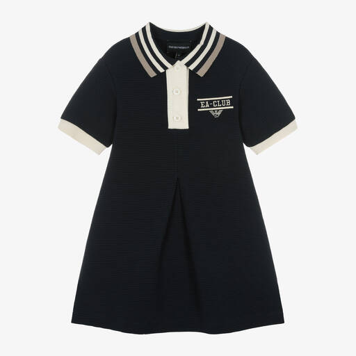 Emporio Armani-Girls Navy Blue Cotton Polo Dress | Childrensalon