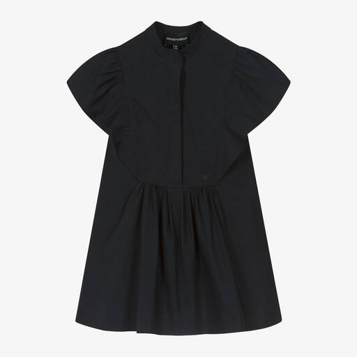 Emporio Armani-فستان مزيج قطن بوبلين لون كحلي مزين بكشكش | Childrensalon