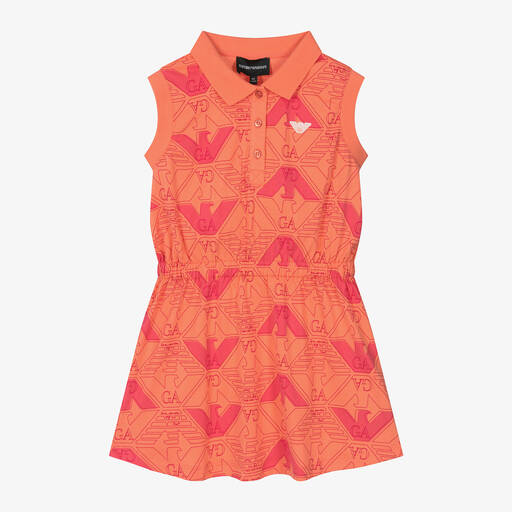 Emporio Armani-Girls Orange Cotton Eagle Polo Dress | Childrensalon