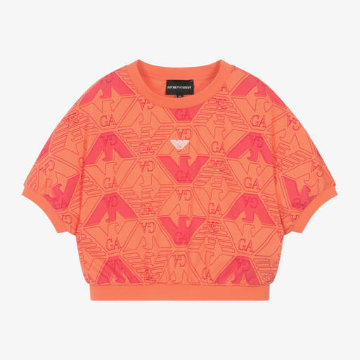 Emporio Armani-Girls Orange Cotton Eagle T-Shirt | Childrensalon