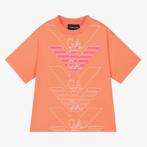 Emporio Armani-Girls Orange EA Crew T-Shirt | Childrensalon