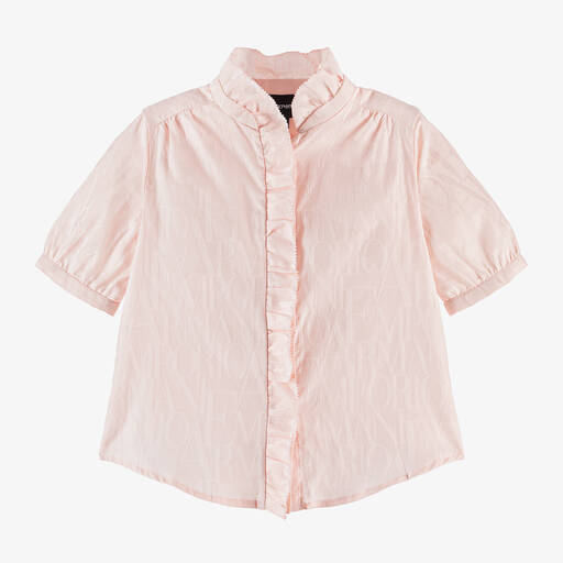 Emporio Armani-Girls Pink Cotton Jacquard Blouse | Childrensalon