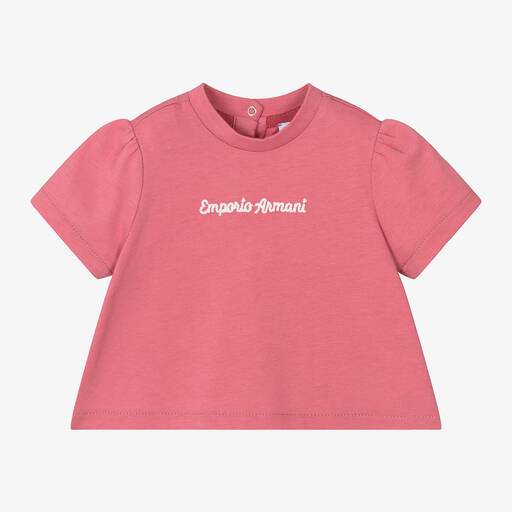 Emporio Armani-Girls Pink Cotton T-Shirt | Childrensalon