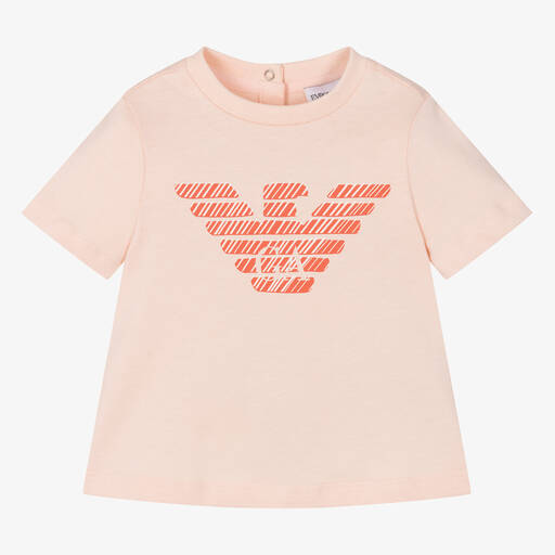Emporio Armani-Girls Pink Eagle Organic Cotton T-Shirt | Childrensalon